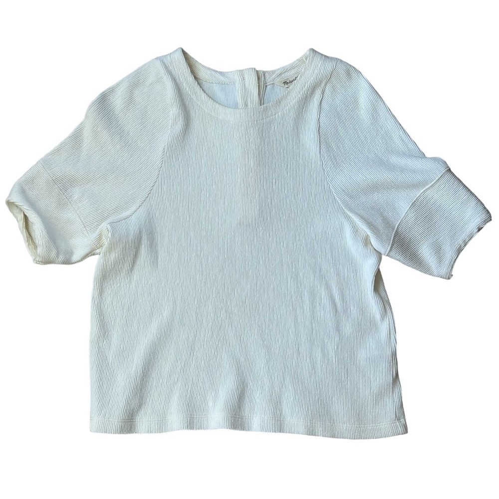 Madewell Ottoman Jacquard Button-Back Top Cream White Textured Rib Size Small - Picture 2 of 6